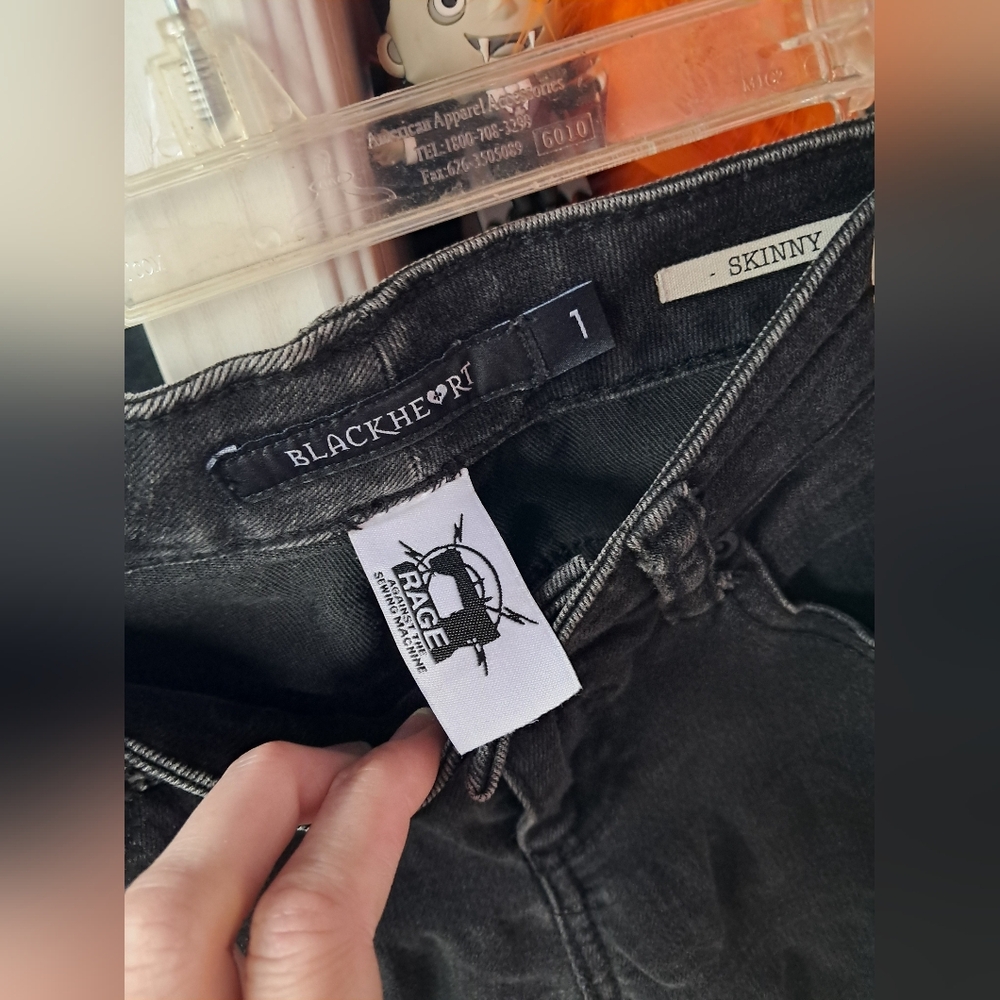 Blackheart Custom Black Skinny Jeans- Frankenstein & Bride Patches - Picture 5 of 6